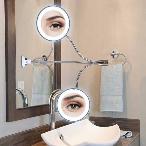 A close-up view of a modern toothbrush sterilizer emitting a soft UV-C light glow in a clean, high-end bathroom setting.